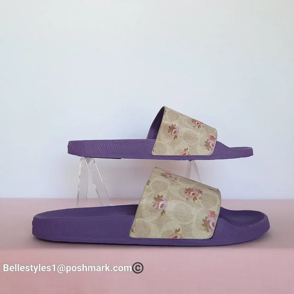 COACH Udele Sport Slide In Signature Canvas w Floral Print-Women’s Size 9B-Sand⭐ - Picture 10 of 16